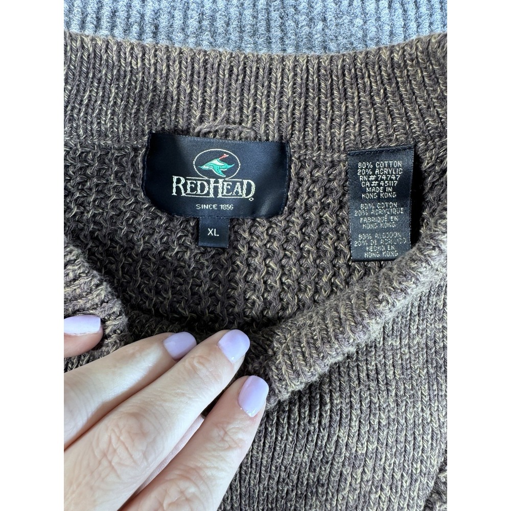 RedHead Brown Chunky-Knit Cotton Acrylic Henley Sweater XL Crew Neck Long Sleeve - Picture 3 of 6